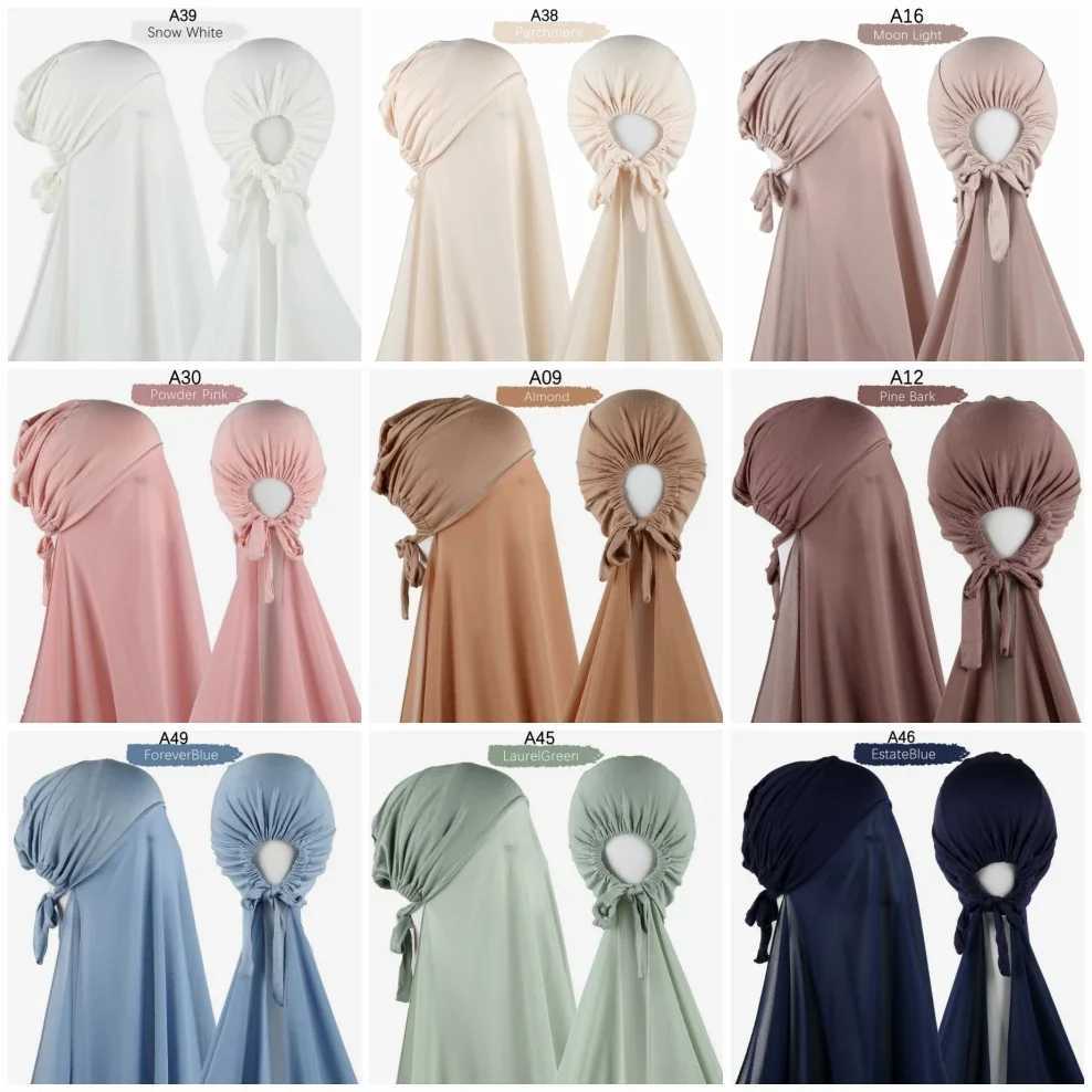Regular chiffon shawl with Jersey bottoms cap Islamic inner scarf elastic headscarf cover turbo bag X250324