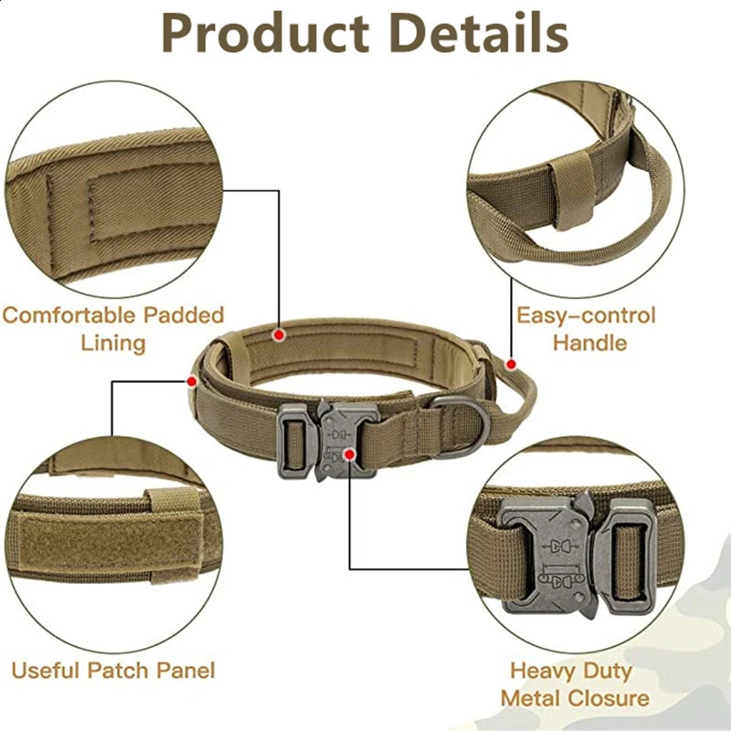 Durable Tactical Dog Collar and Leash Adjustable Military Pet Collar Leash Medium Large Dog German Shepherd Training Accessories 250320
