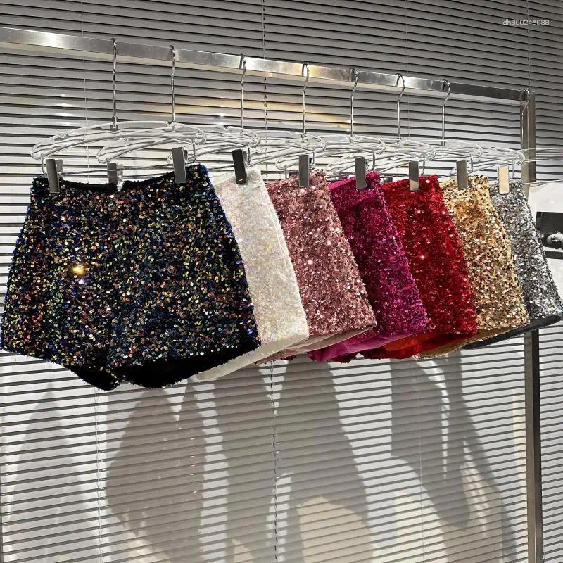 Women's Shorts Streetwear High Waist Shiny Sequined Lady Summer Street Bling Glossy Short Pants