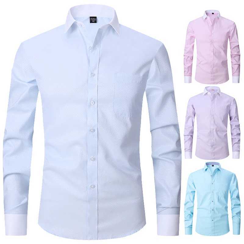 Mens Classic French Cuff Solid Dress Shirt Front Grid Formal Business Standard Fit Long Sleeve Office White Shirt X250324