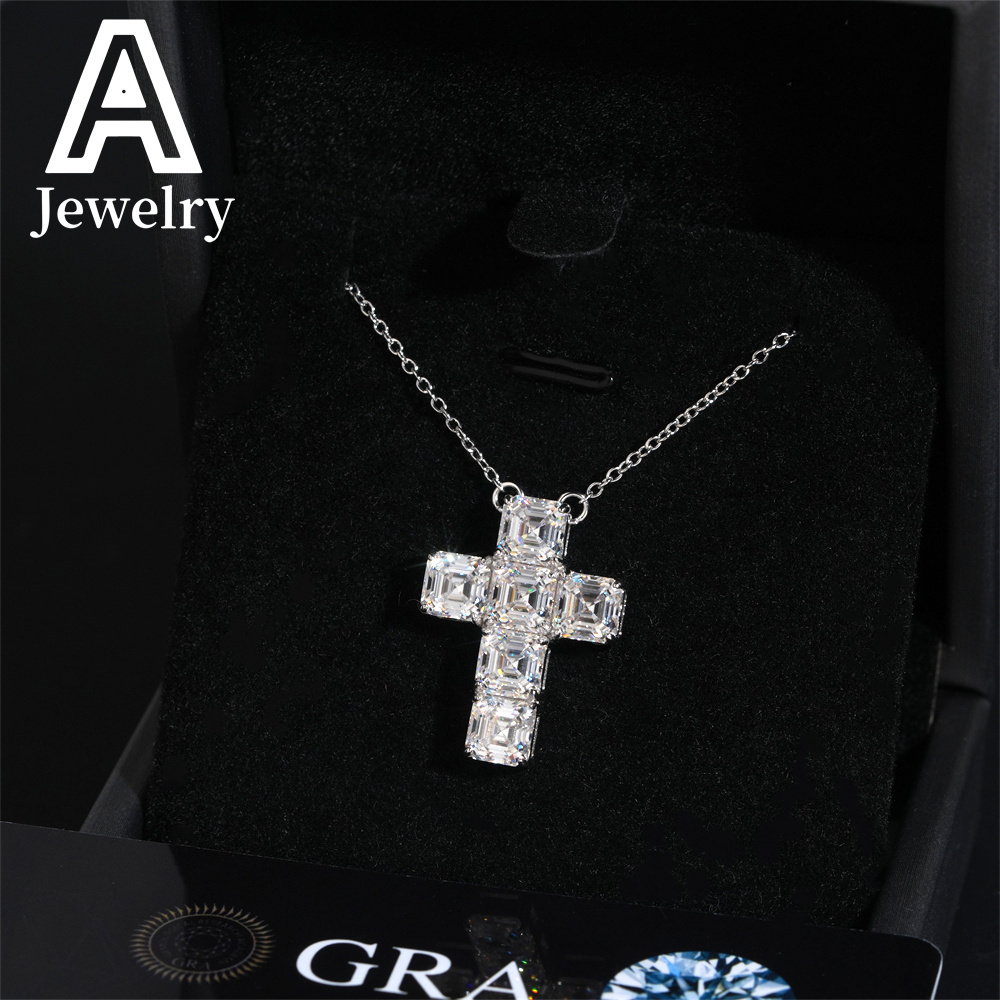 Pass diamond Fine Hip Hop Jewelry Iced Out Assher Cut Pendant 925 Silver VVS Moissanite Cross Pendant For Men Women