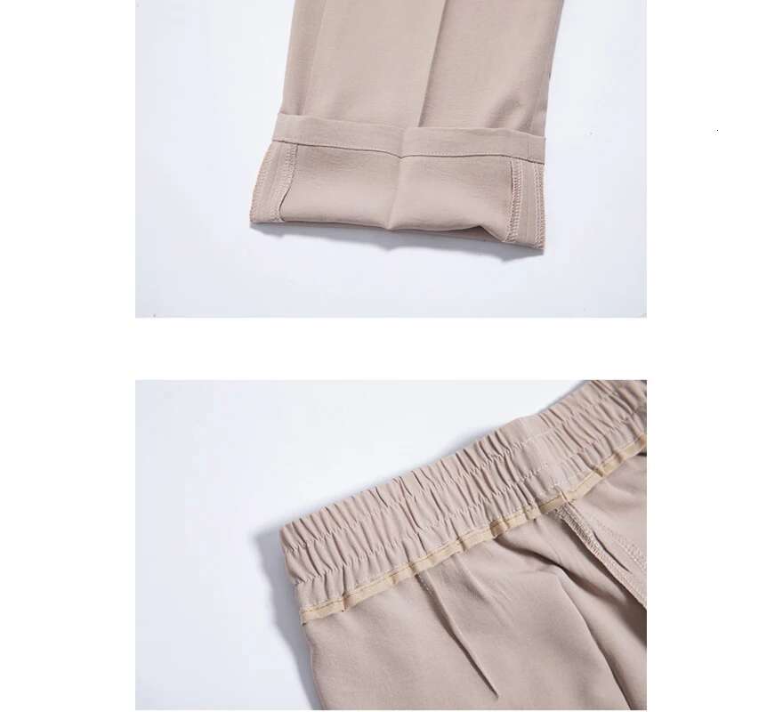 High End Fashion Temperament Versatile Women's Straight Pants Spring Solid Patchwork Pockets Elastic Waist Loose Casual Trousers