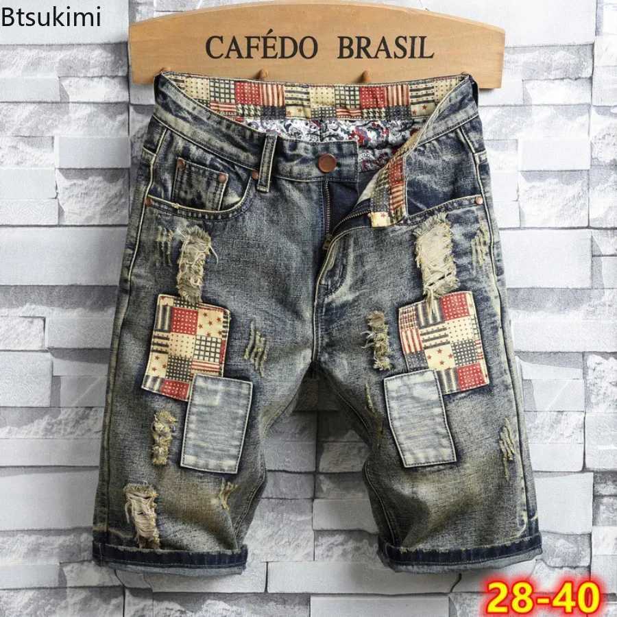 New 2025 Mens Summer Retro Ripped Denim Shorts New Fashion Casual Hole Patch Jean Shorts Streetwear Male Brand Clothes Shorts T250603
