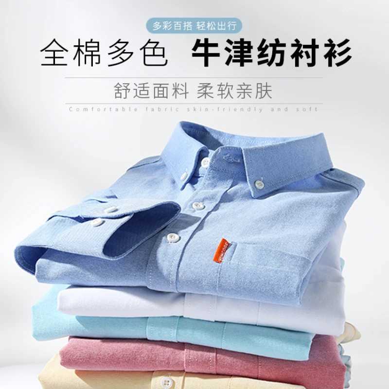 Mens Spring and Autumn Cotton Washed Oxford Spinning Long Sleeve Business Casual Stand up Collar Fashion Edition Mens Shirt X250324