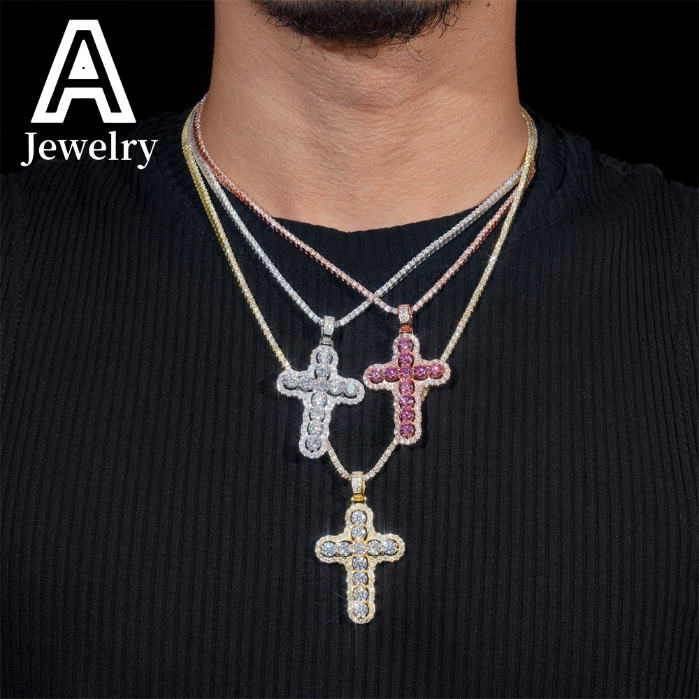 New Arrivals Colorful Charms S925 Custom Fashion Hip Hop Moissanite Jewelry Cross Pendant Iced Out VVS Moissanite Pendant