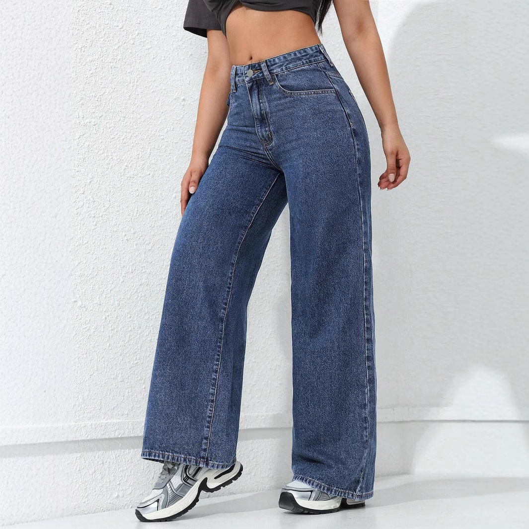 American wide leg jeans for women in the spring of 2025, washed with water, loose fit, slimming straight leg, floor length denim pants JEANS