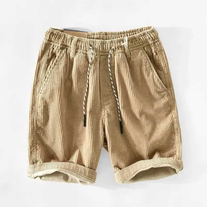 American Style Summer Vintage Mens Corduroy Work Shorts Loose-Fit Casual Five-Piece Pants Trendy Brand OuterwearT250324
