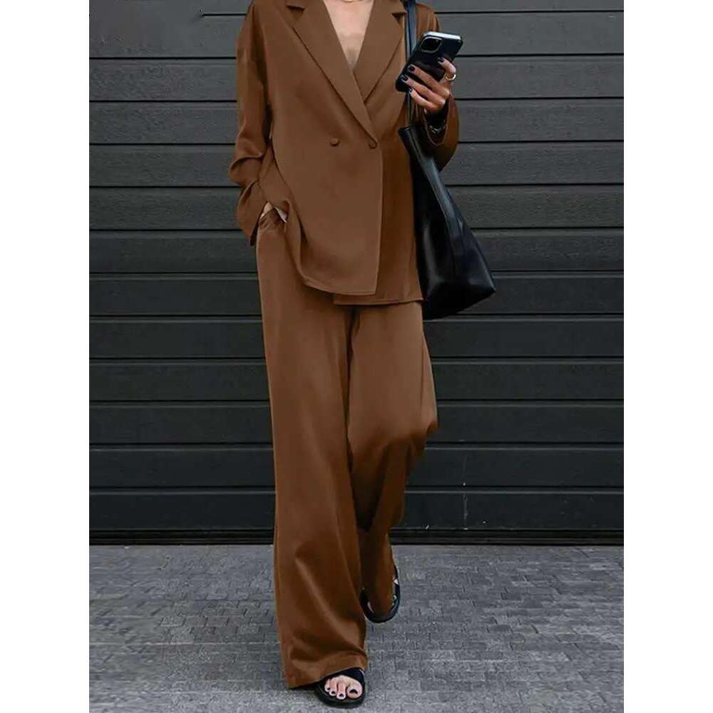 Fashion Women Loose Sets Long Sleeve Shirts Wide Leg Pants Oversized Office Lady Outfits Tracksuit Streetwears