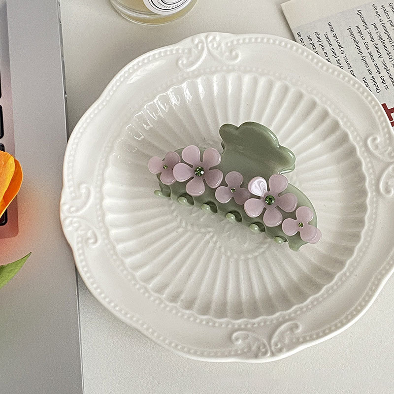 Heavy Acetate Flower Series Small Fresh Medium Acetate Stereoscopic Flowers Colorful Diamonds Hair Grip Female Long Hair Clips