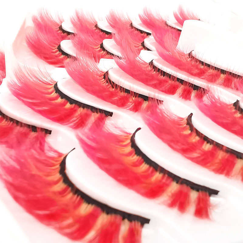 Colorful 5-Pair 3D Thick False Eyelash Stage Makeup Roll Up Messy Soft Eyelash W250324