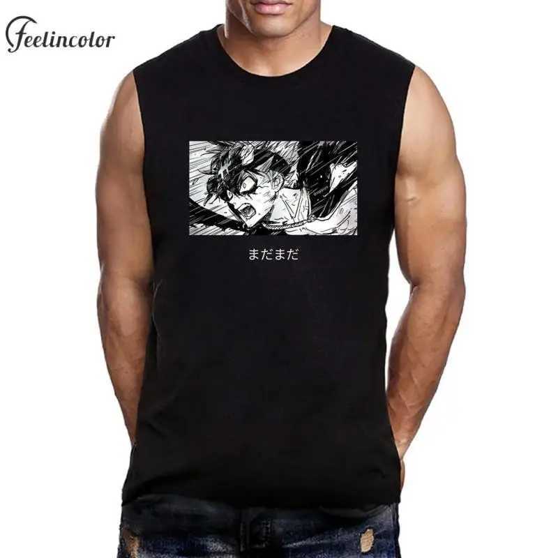 Black clover mens vest Asta printed vest black and white casual sleeveless T-shirt Japanese anime graphic T-shirt mens clothing X250324