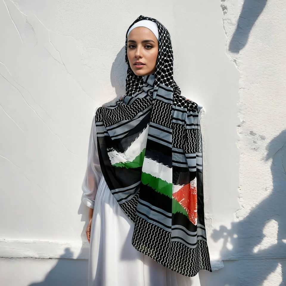 Popar Design Kuffiyeh Shawl Chiffon Scarf Ethnic Wen Islamic Muslim Scarves Shawl Echape Middle Eastern Arab Headscarf X250324