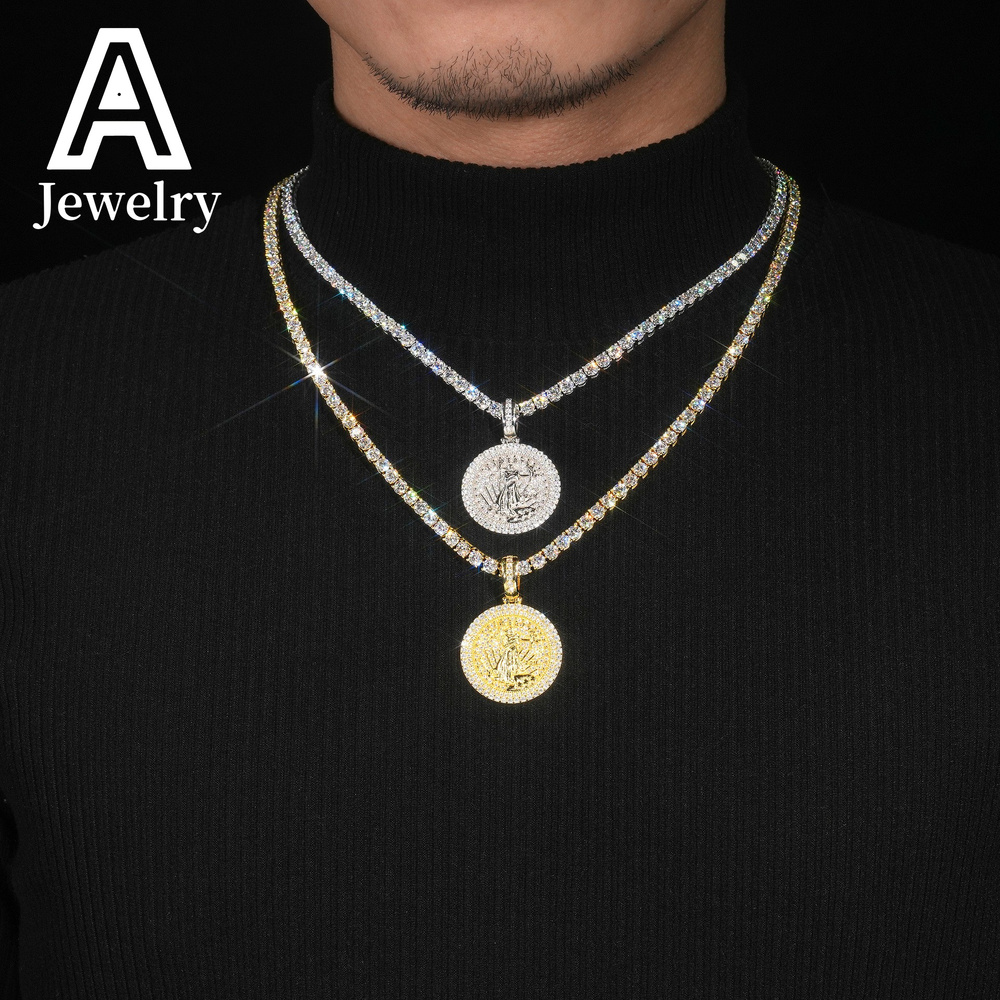 Fashion Ready Made Free Chain Gold Coin Pendant Lady Liberty Goddess Manufacturers 925 Moissanite Hip Hop Gifts Idea