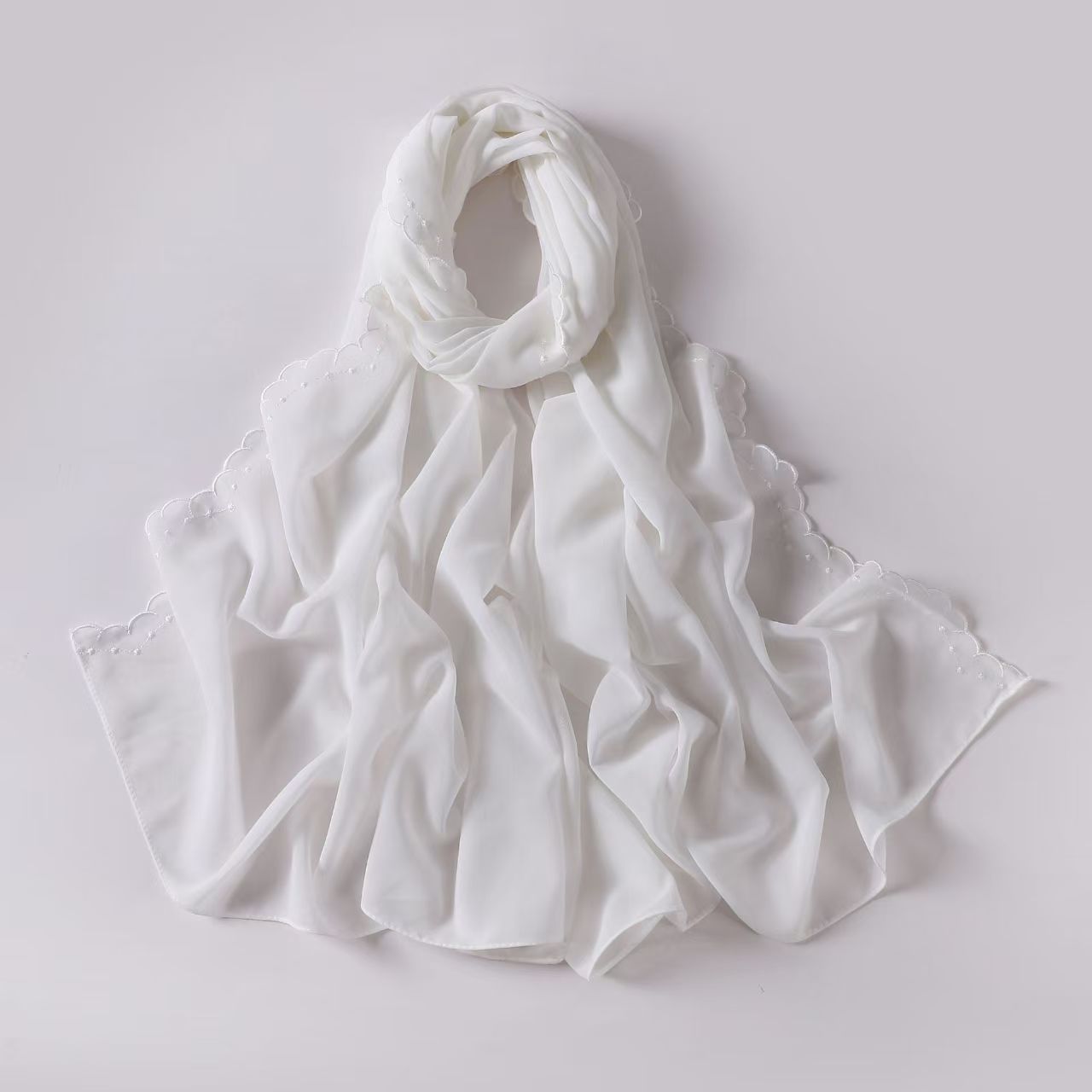 T344 new pearl chiffon embroidered scarf Malay hijab Hui embroidered scarf North African Middle East headscarf