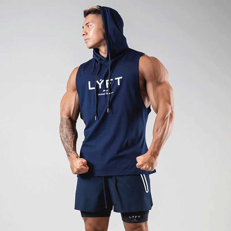 Mens sports hoodie vest bodybuilding muscle cut T-shirt sleeveless fitness hoodie X250324