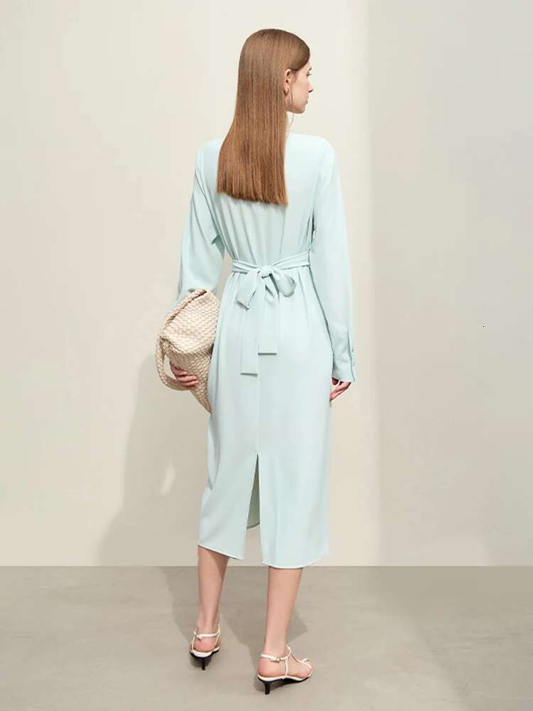 Amii Minimalism 2024 Dress For Women Spring New Elegant Commuter V-neck Pleated Loose Long-sleeved A-e Fashion Lady 12441196