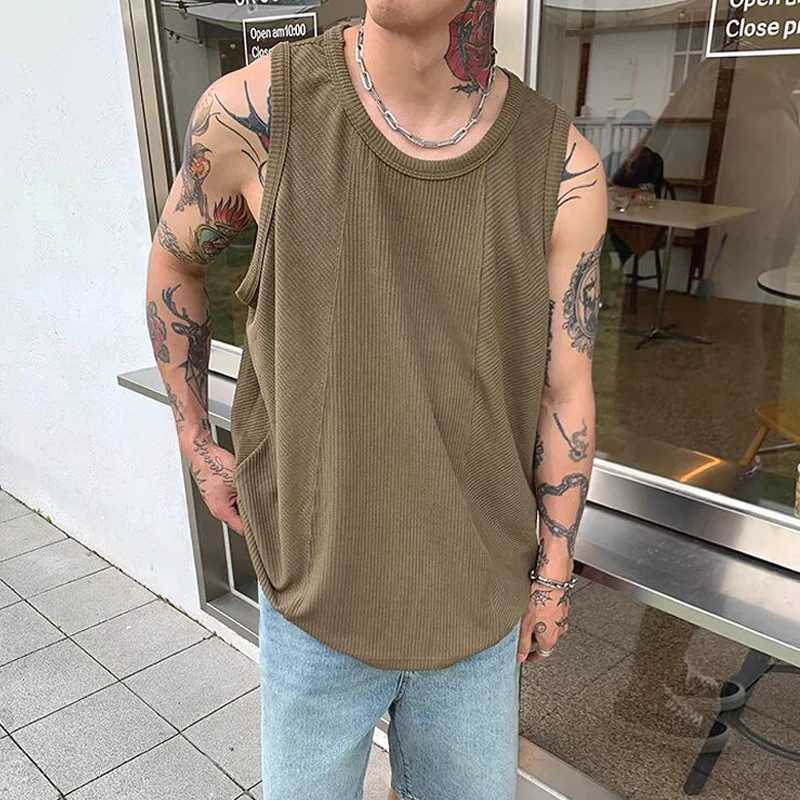 Mens strapless vest Mens strapless workwear collar solid color casual vest Mens spring and summer sports loose vest X250324