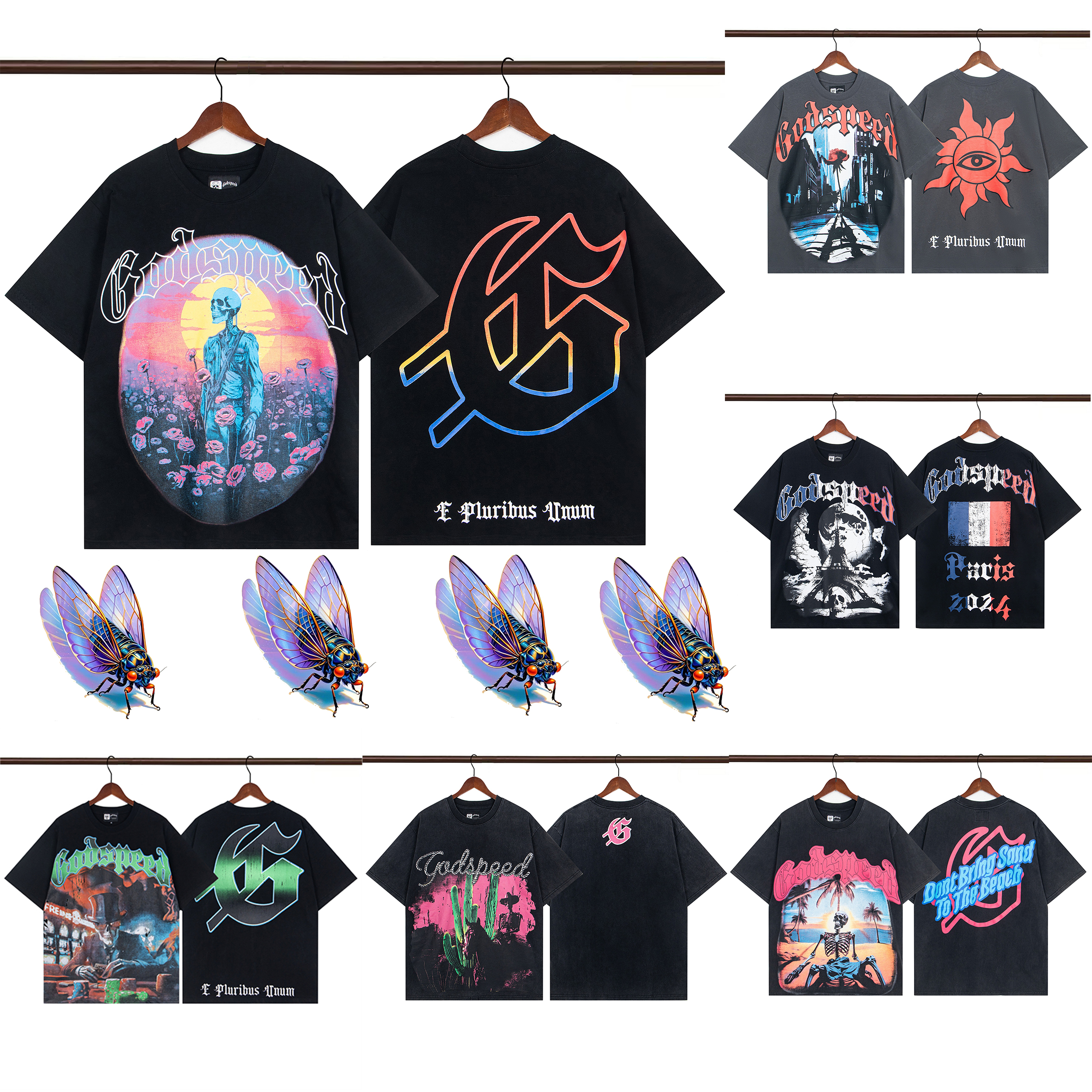 Godspeed shirt designer t shirt mens t shirt summer beach hipster fashion streetwear graphic tee vintage washed black tee 5AAAA sizeS-XL