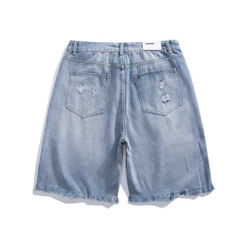 New Summer Straight Ripped Mens Baggy Jeans with Holes Korean Fashion Casual Loose Denim Shorts Male Streetwear Y2k Clothing T250603