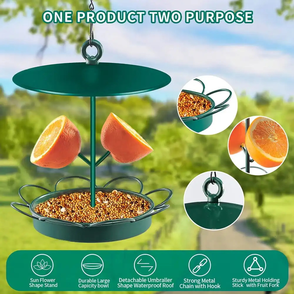 Metal Wild Bird Feeder for Outside Hanging Feeders with Hook 2LB Capacity Seed Birdfeeder Outdoors Garden Yard Green 250320