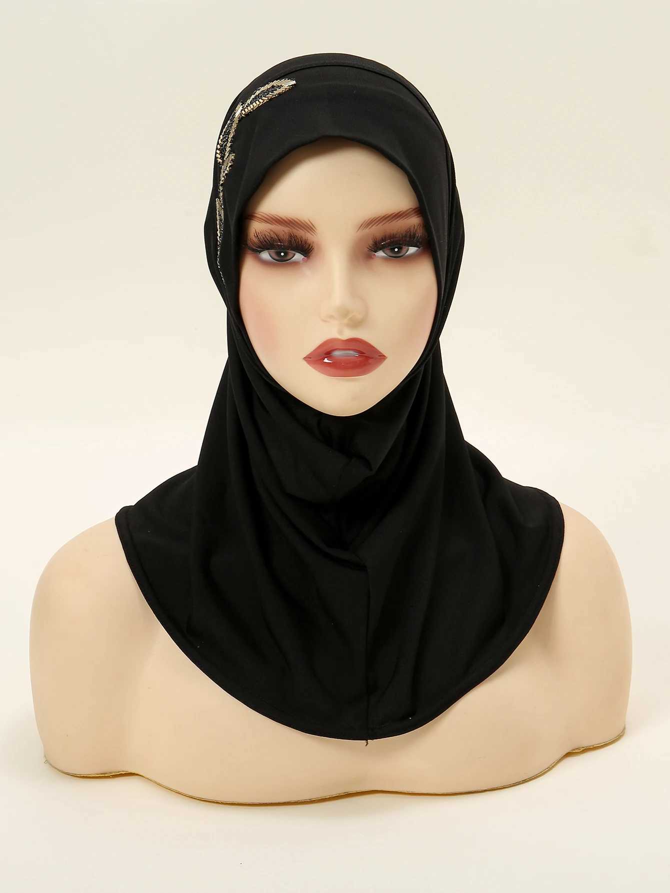 New mode of instant Muslim headscarf with water diamond bead bottom card headscarf warm Islamic headscarf Ramadan headscarf X250324