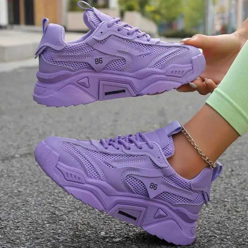 Womens pink platform sports shoes thick soled casual shoes womens spring tennis Fi slide outdoor walking sports shoesXJ250324