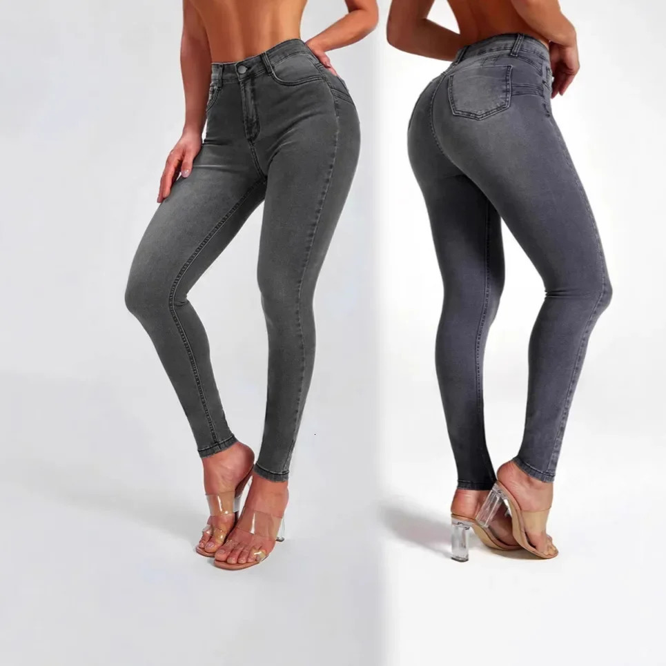 High waisted slim fit elastic womens jeans autumn winter ankle pants denim Trousers 250324