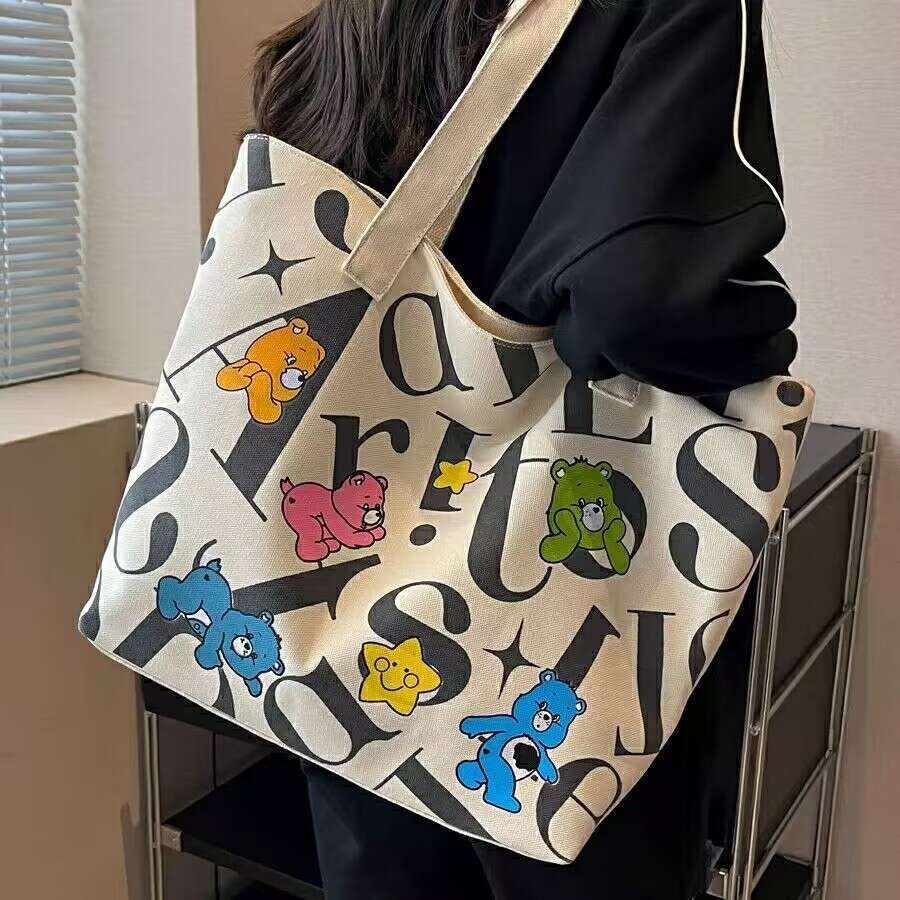 Student Canvas Women's Large Capacity Tote Commuter Versatile Printed Mommy Handheld Shoulder Shopping Bag Women