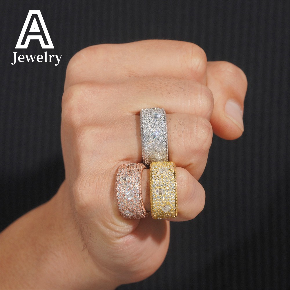 Hip Hop Fine Jewelry NEW ARRIVAL Affordable Fancy Shape Band Ring Emerald Moissanite Championship Ring 925 rings for men