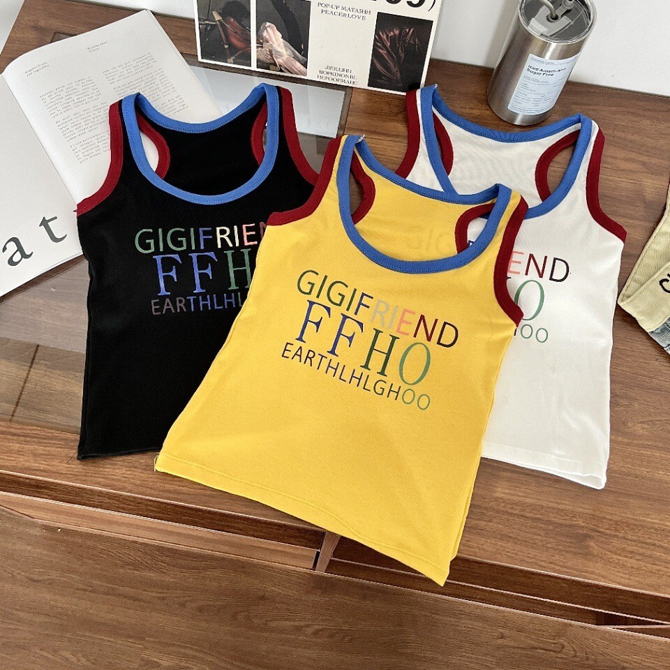 2025 New American Color Letter Printing Comparison Designer Women's Tank Top Breathable Spicy Slimming Short Version Both Interior And Exterior T