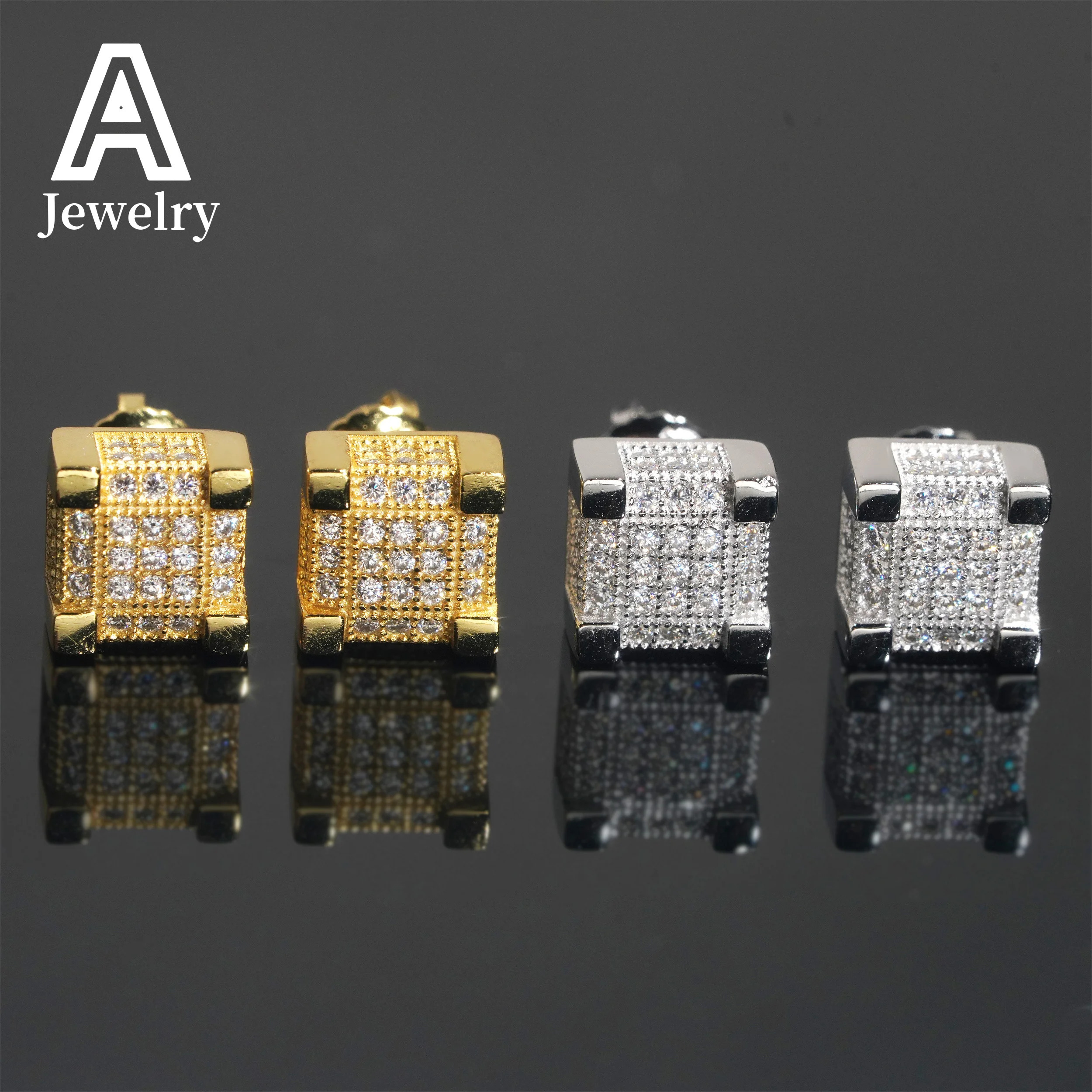 Fashion Hip Hop Jewelry 925 Sterling Silver VVS Moissanite Earrings Men Women Square Shape Ear Studs