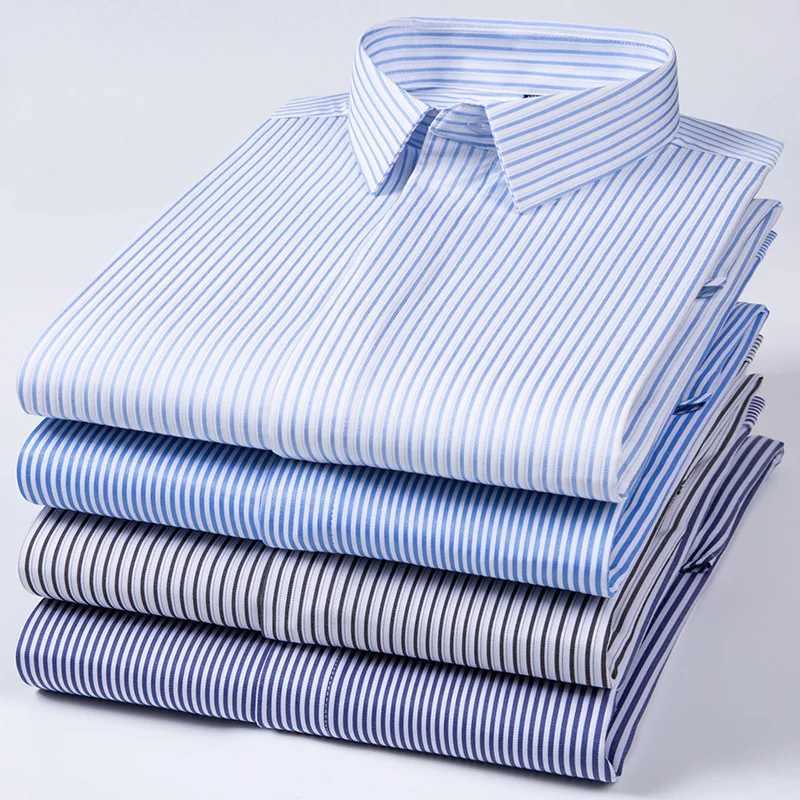 New high-quality wrinkle resistant mens shirt long sleeved mens slim fit dress Camisa Social Business shirt striped shirt 6XL 7XL X2503241