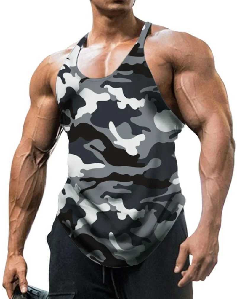New mens camouflage printed vest 3D fashionable cool gym vest mens popular fitness sports sleeveless top X250324