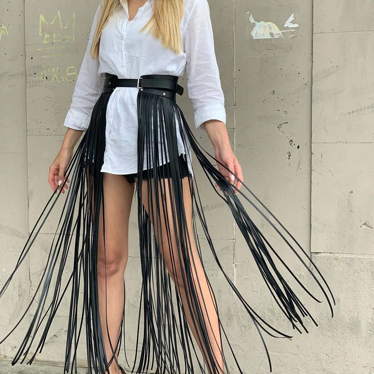 Women Sexy Leather Harness Waist Belt Tassels Leather Skirt Punk Goth Cowboy Girl Wild Holiday Style Attire Clothing Accessorie 250318
