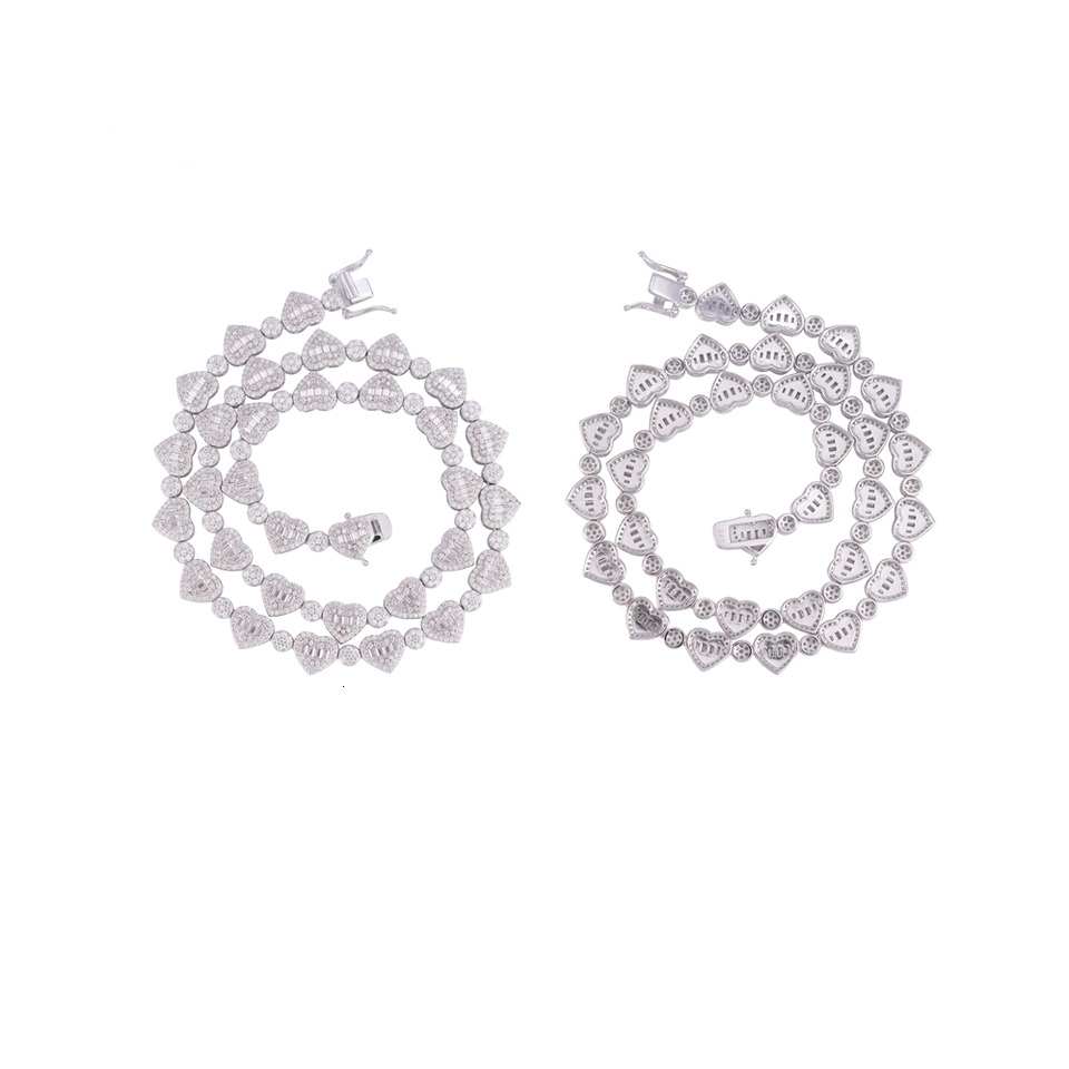 New Fashion Hip Hop Women Jewelry White Gold 925 Silver Moissanite Heart Shape Tennis Bracelet