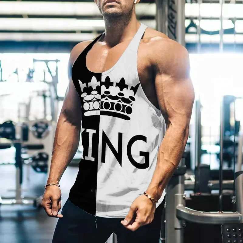 Mens patch work king printed vest 3D fashion cool gym sports vest mens outdoor fitness oversized mens clothing sleeveless shirt X250324