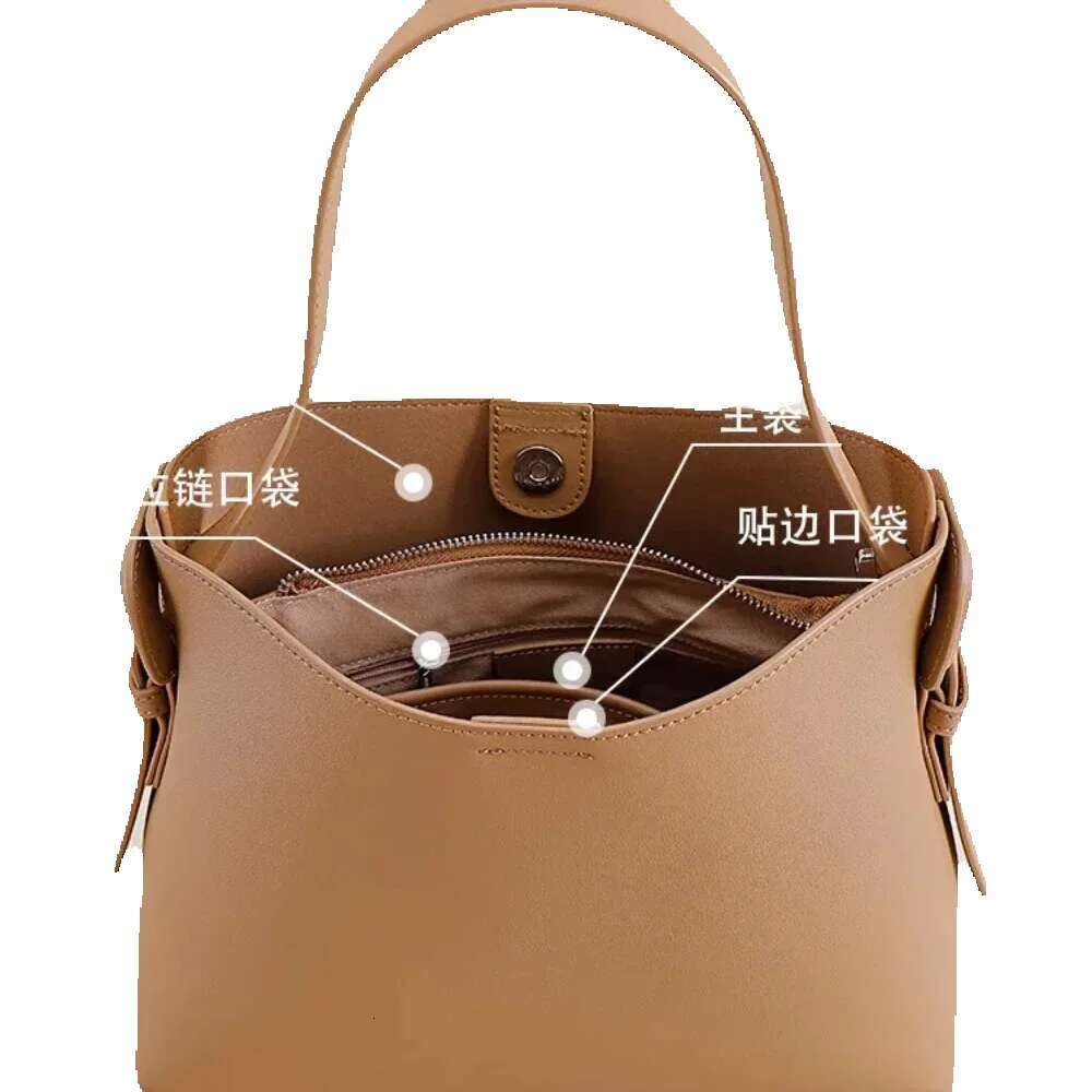New Kakhi Color Selected High-Quality Cowhide Leather Women Handbag 2 Sizes Large Capacity Tote Adjustable Handle Shoulder Bag