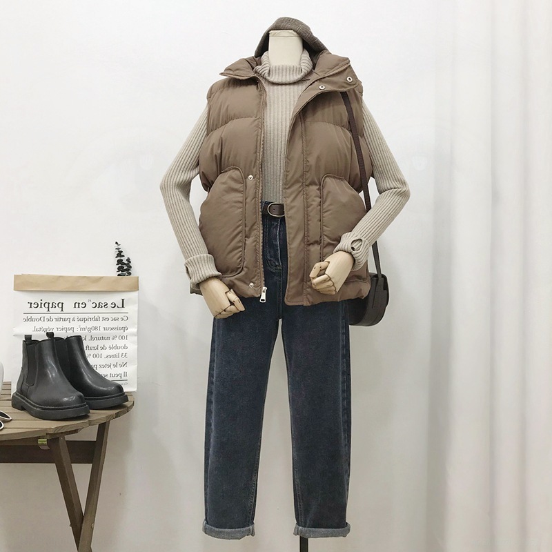 Down cotton vest for women to look slim and stylish 2024 new fashion trend stand up collar clip waist cinching versatile sleeveless camisole