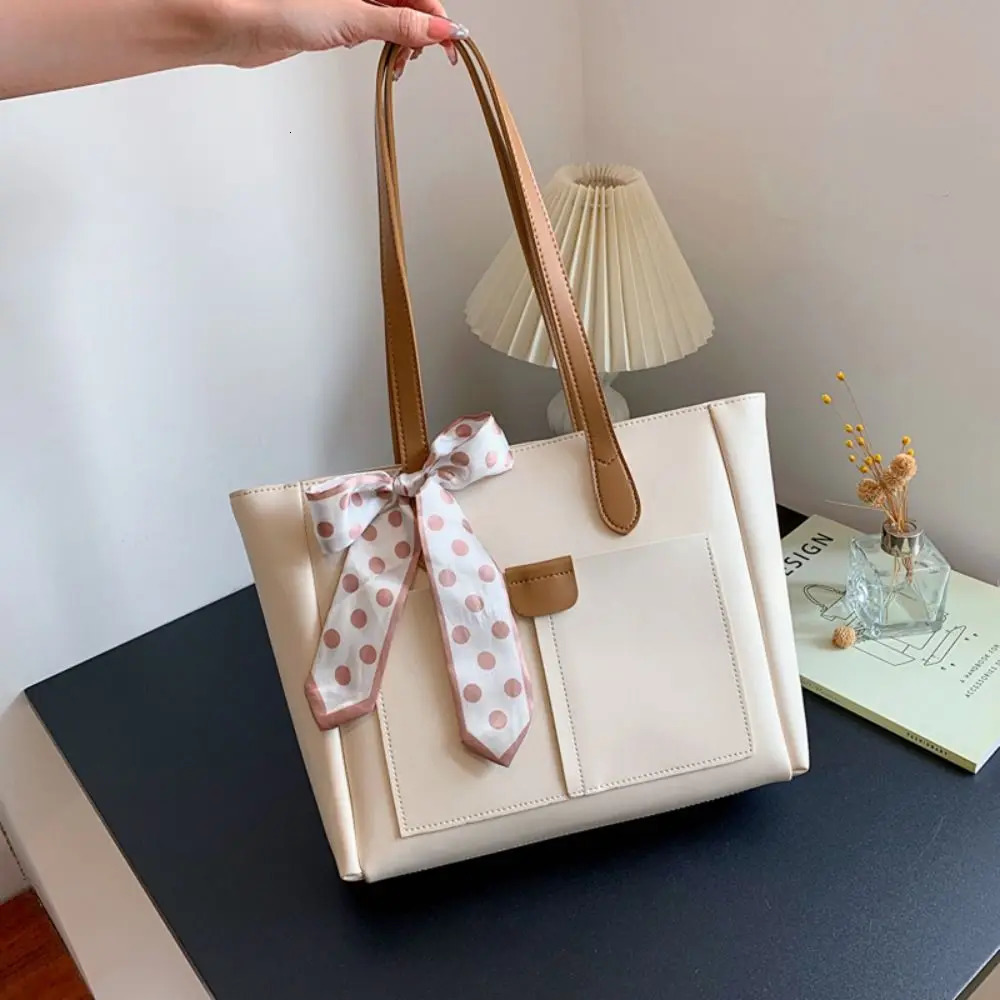 Fashion silk scarf shoulder bag bow contrasting color handbag splicing lower arm bag 250320