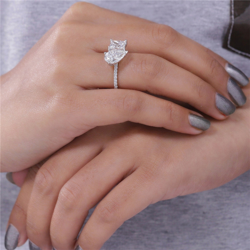 Jewelry 18K White Gold 1.0 Carat Pear And Princess Fashion Design Lab Grown Diamond Engagement Ring For Women Real Gold Wedding Ring