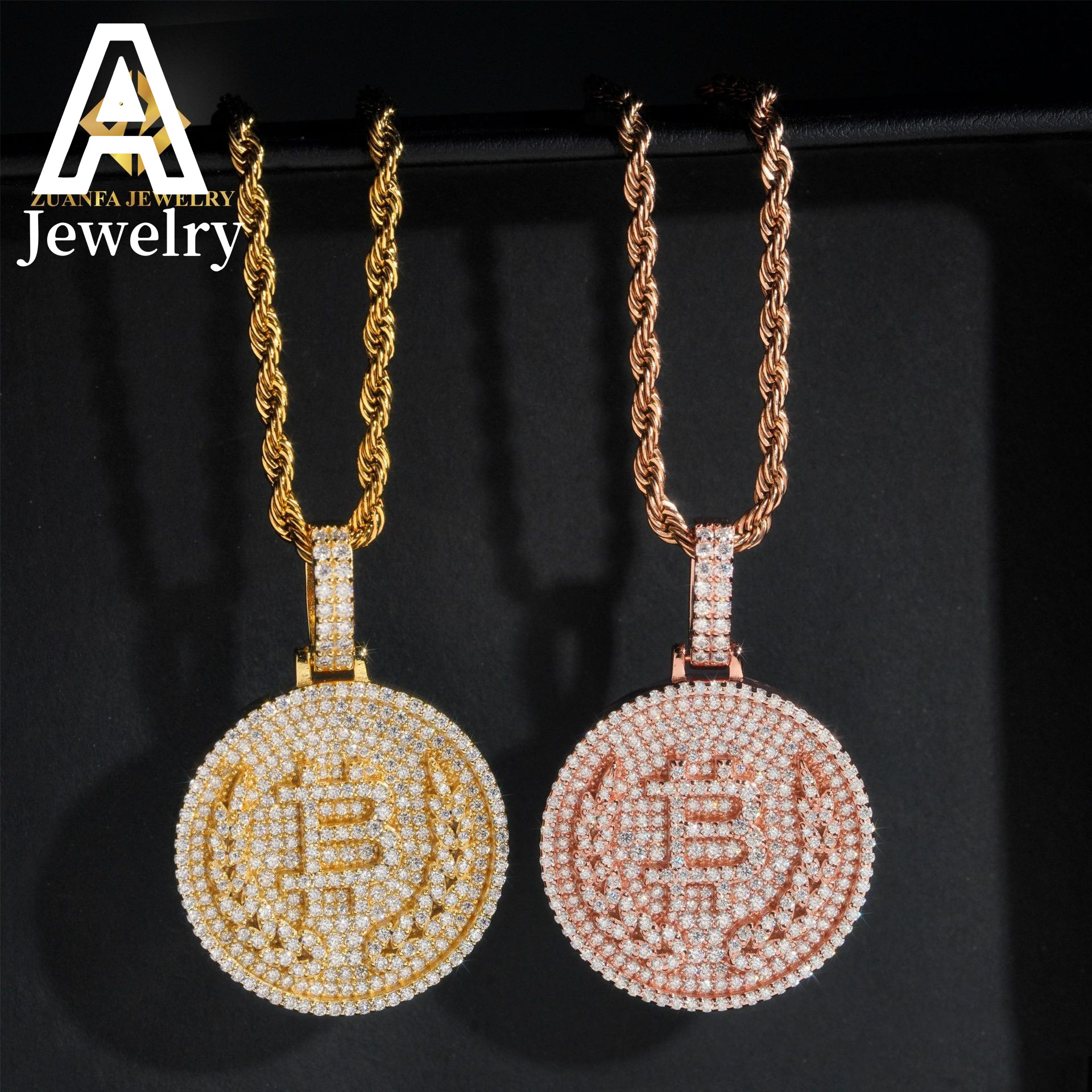 Iced out jewelry sterling silver B coin moissanite pendant custom design mioissanite pendants