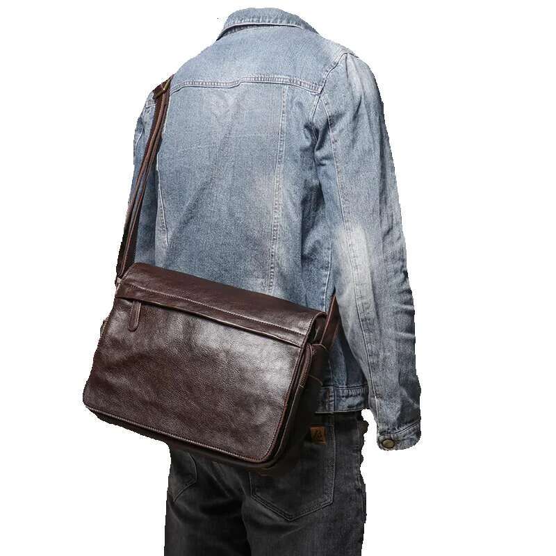 LUOKIR Classic Flap Messenger Casual Real Leather Shoulder Bag Men's Briefcase Crossbody Computer For 13 Inch Laptop