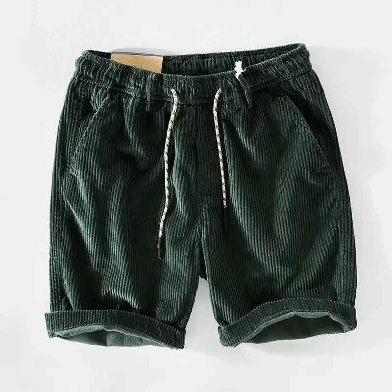 American Style Summer Vintage Mens Corduroy Work Shorts Loose-Fit Casual Five-Piece Pants Trendy Brand OuterwearT250324
