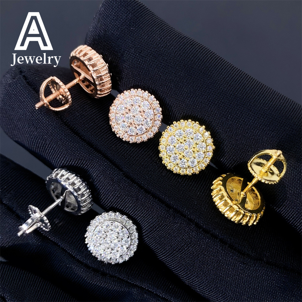 New men and women personality 925 silver Moissamite trend round earrings European and American rapper hot earrings