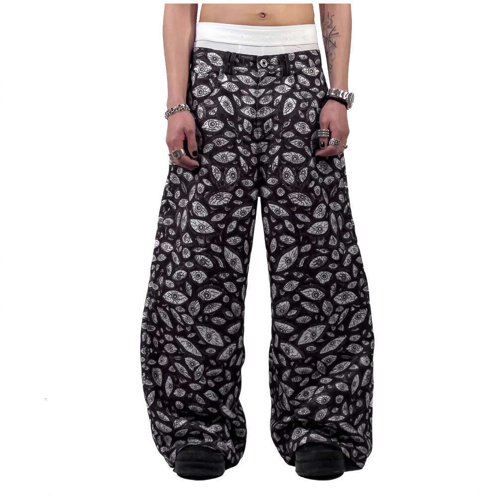 High street temperament, trendy autumn, Eye of Fear, 3D digital printed loose pants gift for man