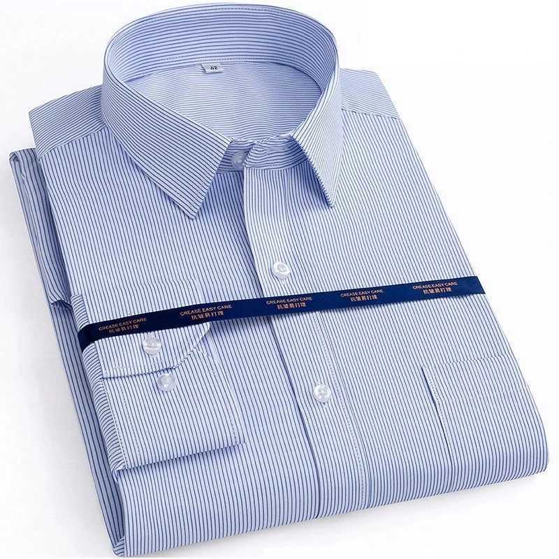 Autumn long sleeved mens striped plus size 9XL 10XL 12XL 14XL business oversized mens dress office formal cotton shirt blue 54 X250324