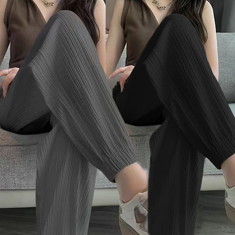 Leisure Street Sweet Autumn Basic Ice Silk Pants Lantern Solid Color Elastic Womens Sports and Ankle 250324Z