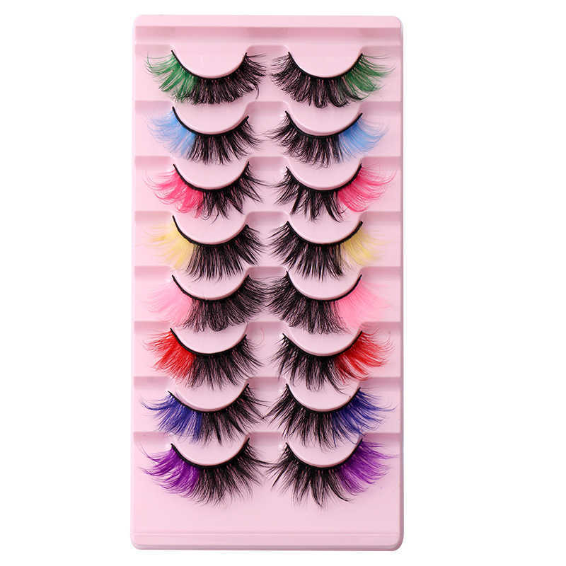 High imitation mink fur colored false eyelashes simulate thick and curled eyelashes for 8 pairs of eyes W250324
