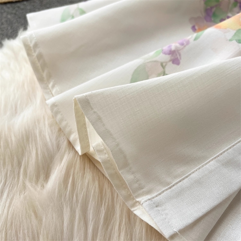 Summer Holiday Linen Dress Clothing Stand Ruffles Long Lantern Sleeve Flower Print Single Breasted Belt Mini Vestidos 250322