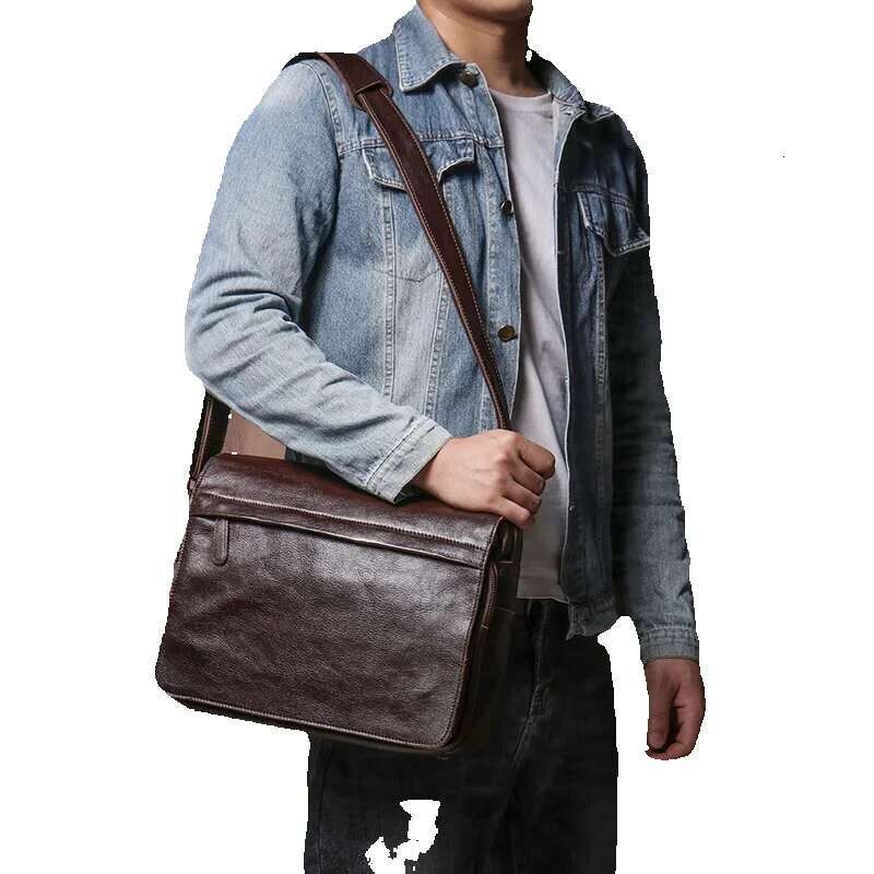 LUOKIR Classic Flap Messenger Casual Real Leather Shoulder Bag Men's Briefcase Crossbody Computer For 13 Inch Laptop